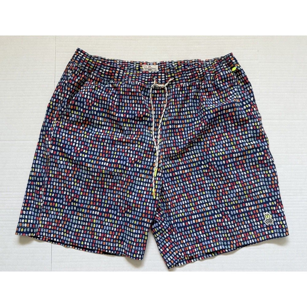 Psycho Bunny Men's 1XL Swim Trunks Board Shorts Geometric Print 9 Inch Inseam